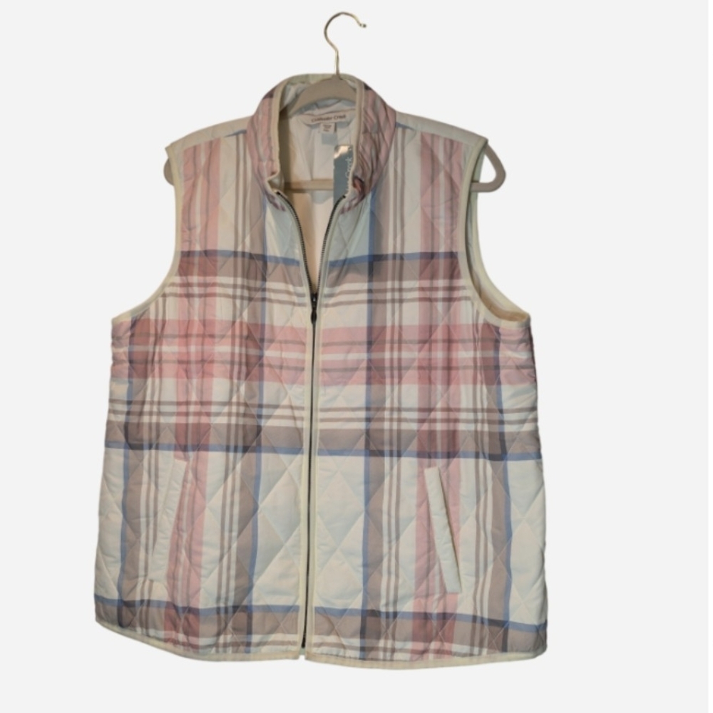 Coldwater Creek Pink and Blue Plaid Vest Size PXL